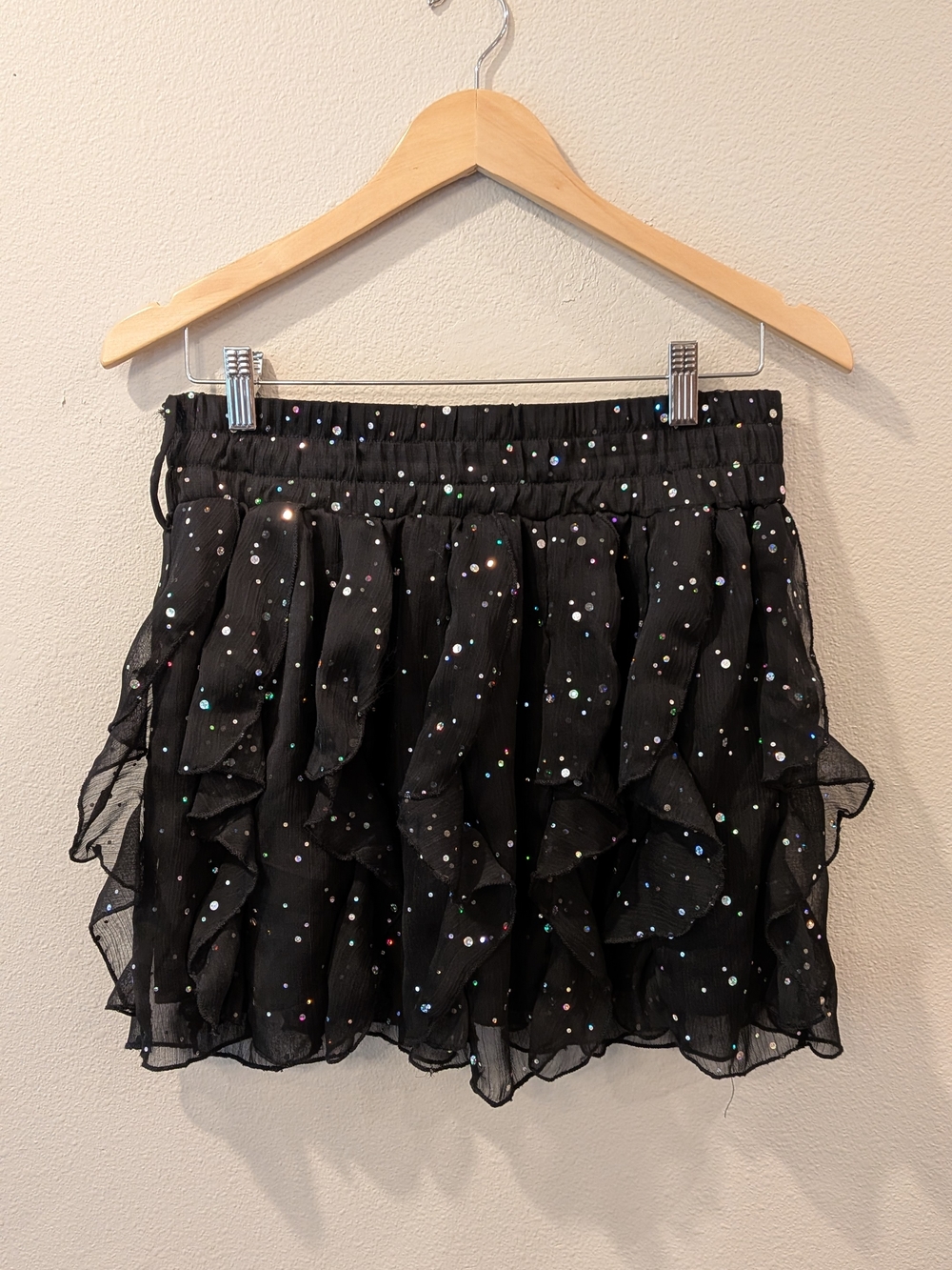 Rue21 Black Ruffle Mini Skirt with Holographic Sequins